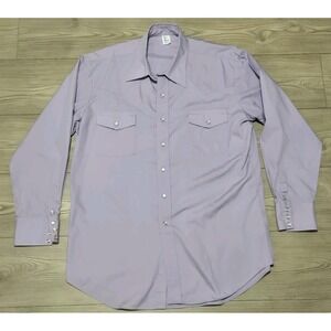 Vintage Malco Modes Shirt Mens 17.5 X 35 Purple Lilac Pearl Snap Western USA